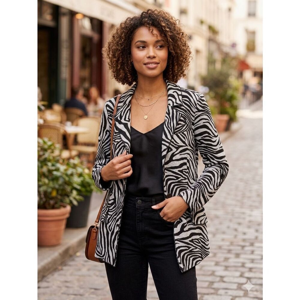 Eci New York size S knit zebra print blazer